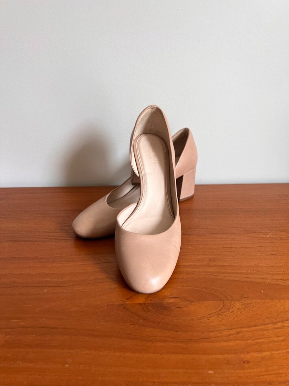 Cole Haan Grand.OS Nude Leather d'Orsay Block Heel Pumps Size 7.5B